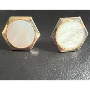 Vintage Faux Mother Of Pearl Hexagon Cufflinks Gold Tone Menswear Classic Dressy